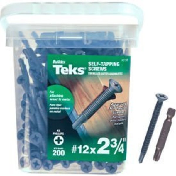 Itw Brands ITW Teks Self-Drilling Screw w/ Wings - #12 x 2-3/4" - Phillips Flat Head - Pkg of 200 - 21386 21386